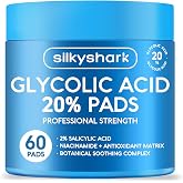 SilkyShark Glycolic Acid 20% Resurfacing Pads (60 Count), Glycolic Acid Exfoliating Pads with Salicylic Acid &amp; Niacinamide, Pre-Soaked Textured Pads for Face