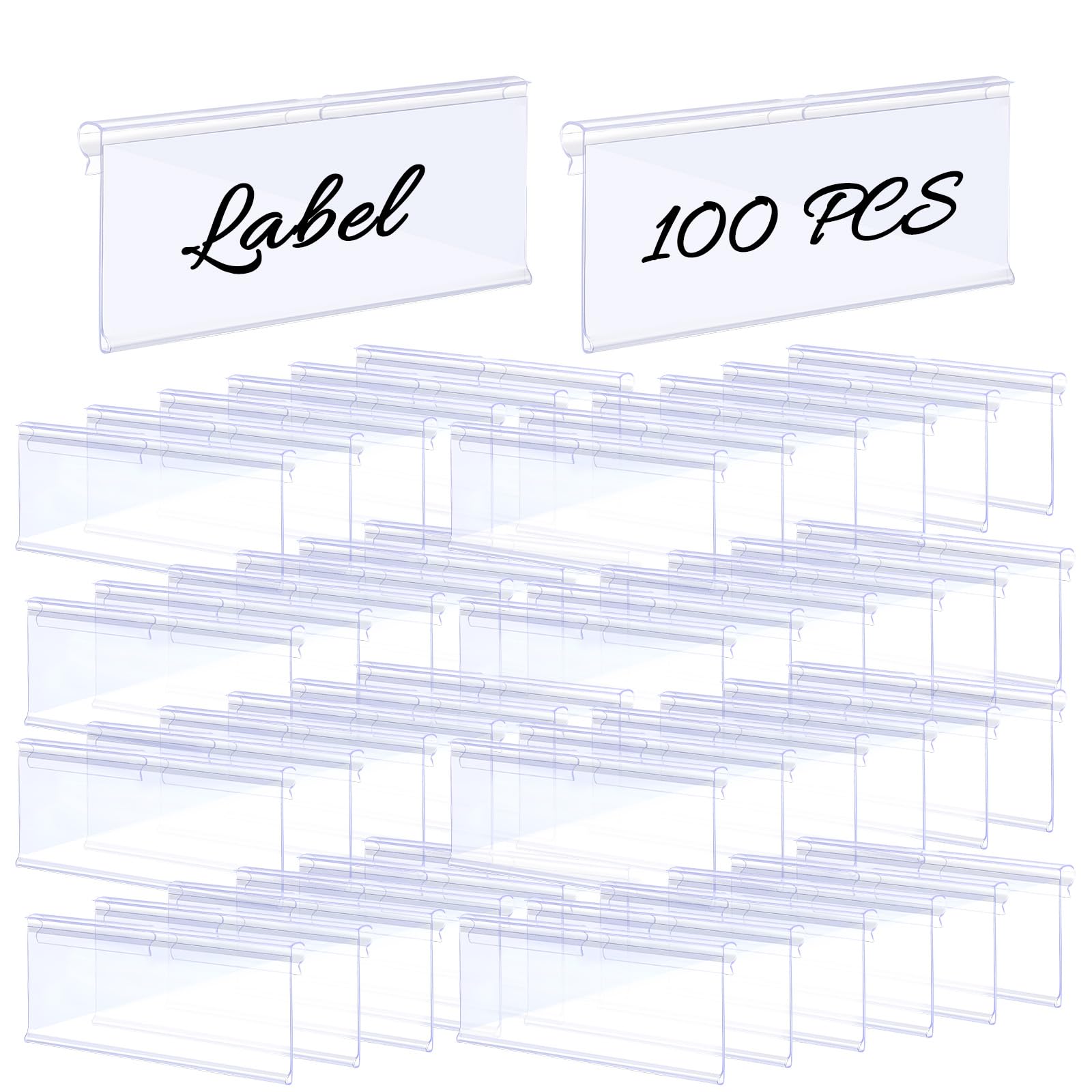Photo 1 of 100 Pcs Wire Shelf Label Holders Wire Shelf Price Tags Basket Bin Labels Clip On Plastic Shelf Tags for Shelving Clips with 100 Pcs Label Paper Inserts, Compatible with 1-1/4 Inch Shelves