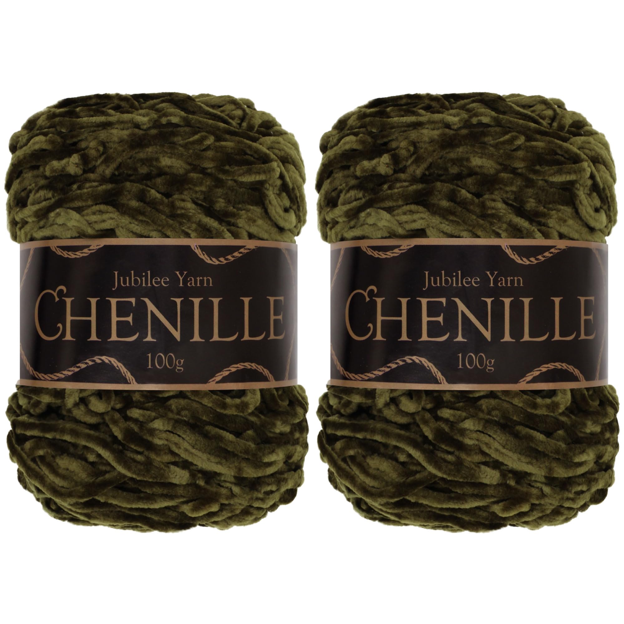 JubileeYarn Chenille Yarn - Worsted Weight - 100g/cake - Olive Oil - 2 Cakes — image 1