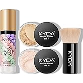 KYDA Mineral Makeup Kit, Includes SPF 50 Color Correcting Primer, SPF 35 Loose Powder Foundation + Translucent Loose Setting Powder, Foundation Brush, Makeup Starter Set, Travel Size - Fair Light