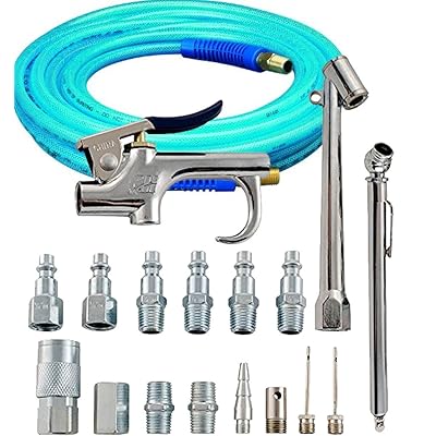 Bundle Includes 2 Items - Campbell Hausfeld 17-Piece Air Tool and Accessory Kit (MP284701AV) and Amflo 12-25E Blue 300 PSI Polyurethane Air Hose 1/4" x 25' with 1/4" MNPT Swivel Ends and Bend