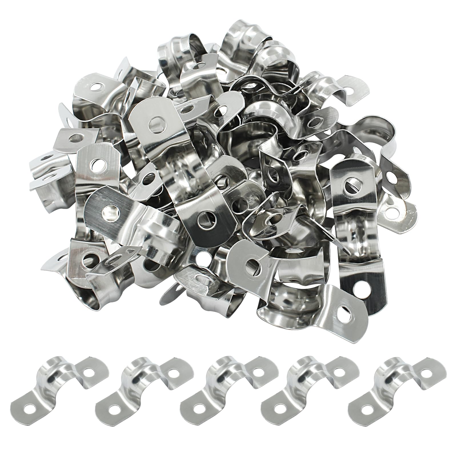 Photo 1 of Hordion 50Pcs 12mm Two Hole Strap U Bracket, M12 Rigid Pipe Strap Stainless Steel Conduit Clamp for Fixing Pipe