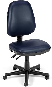 OFM Core Collection Straton Series Armless Swivel Task Chair, Anti-Microbial/Anti-Bacterial Vinyl, Mid Back, in Navy