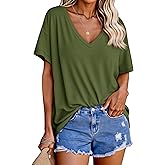 Tankaneo Womens Oversized Tshirts V Neck Short Sleeve Tops Summer Casual Loose Fit Tunic Tee Shirts