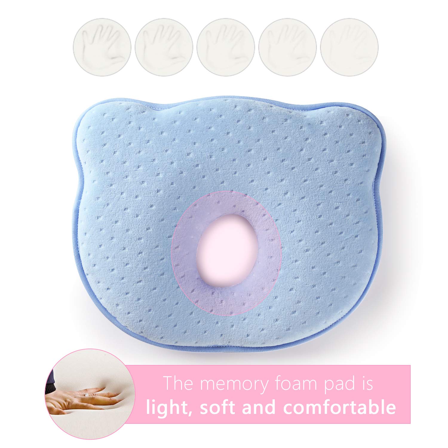 Baby Head Shaping Pillow for Newborn Baby/Supportive Memory Foam Infant Pillow to Prevent Flat Head,Best Perfect for 0-12 Months Baby (Blue)