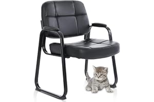 CLATINA Big & Tall Waiting Room Guest Chair with Bonded Leather Padded Arm Rest and Sled Base for Office Reception Lobby and Conference Desk, Black