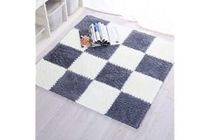 Cozylkx Puzzle Floor Mat, Plush Foam Mats, 16 Fluffy Carpet Tiles Area Rugs for Kids Room, Baby Room, Nursery Decoration