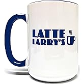 Javaas Latte Larry's Coffee Shop 15 Fluid Ounce Curb Mug - 2 Tone Blue/White Ceramic - Giftable Foam Box for Your Protection
