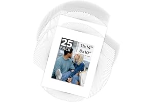 MBC MAT BOARD CENTER Mat Board Center, Pack of 25, 11x14 for 8x10 White Picture Mat Sets - Acid Free, 4-ply Thickness, Bevel Pre-Cut White Core - Includes Backing Boards and Clear Bags - for Pictures, Photos, Framing