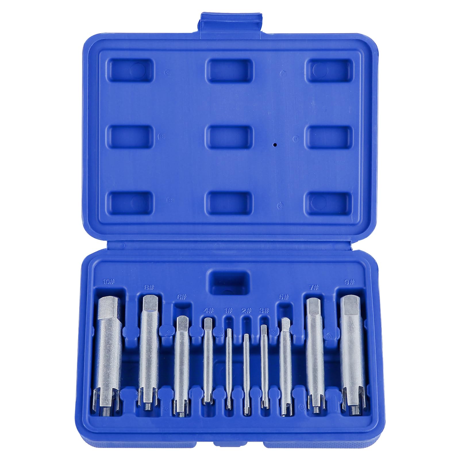 LEONTOOL 10 Pcs Tap Extractor Set, 3/4 Flute Broken Head Screw Remover Stripped Tap Extractor Set, CR-MO Steel Broken Tap Extractor Tap Insertion Tool for Industrial Tap Removal Home Repair Work