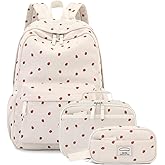 Tanweibago Backpack for Girls Boy Teen Corduroy Bookbags Elementary Middle High School Women Laptop Bag with Lunch Box Pencil Bag (Strawberry Beige)