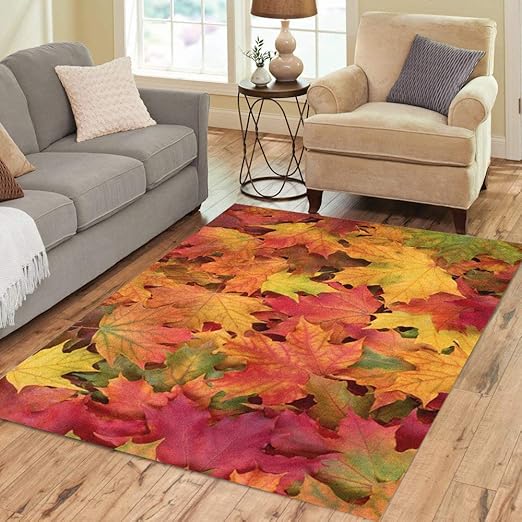 Amazon Com Pinbeam Area Rug Red Leaf Fall Leaves Brown Autumn Maple Pattern Home Decor Floor Rug 2 X 3 Carpet Kitchen Dining