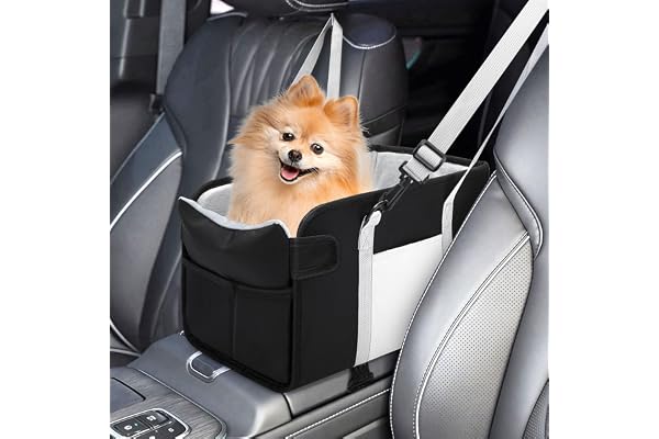 Portable Dog Car Seat for Small Dogs - Pet Booster Seat with Safety Leash, Adjustable Straps, Washable Cushion & Storage Pock