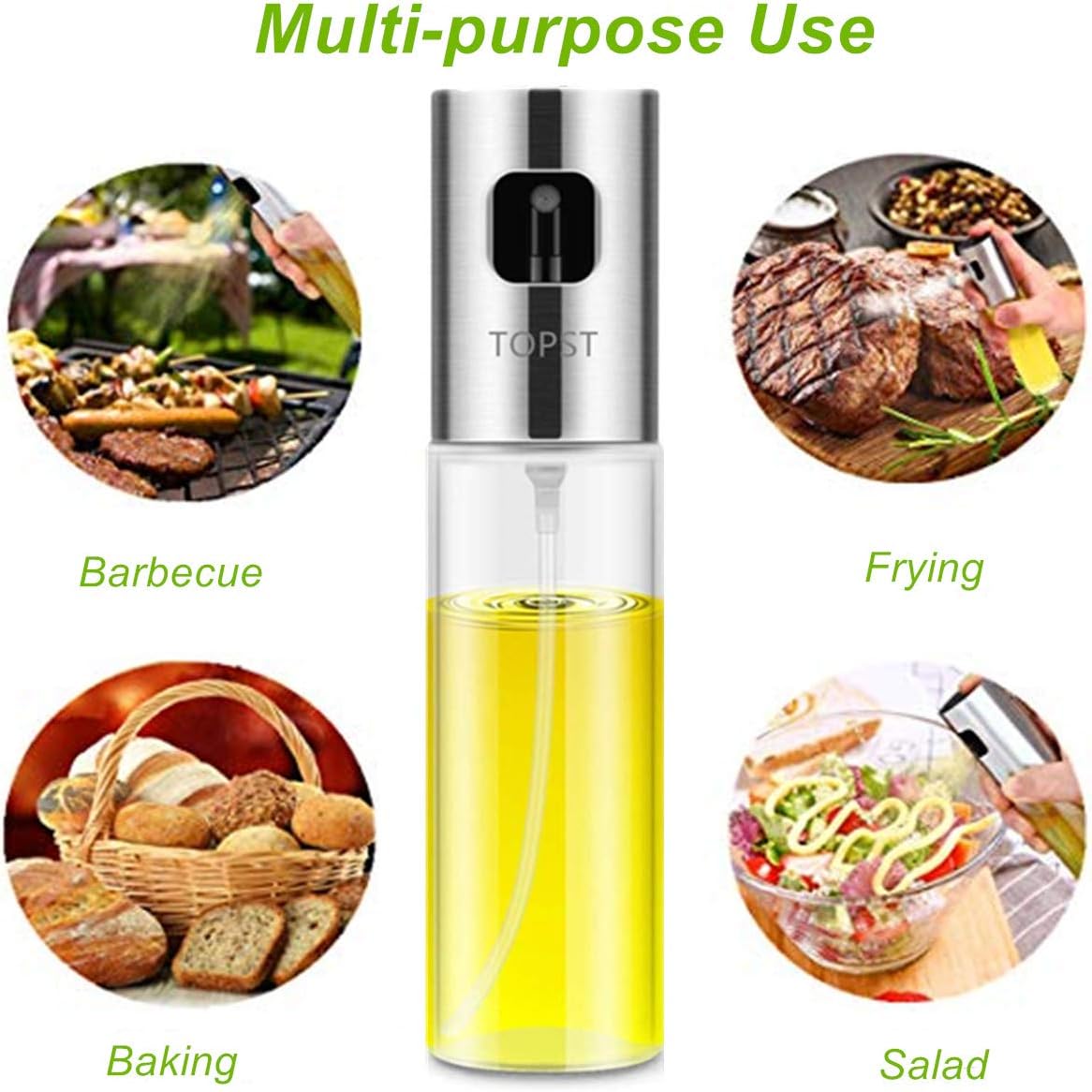 Olive Oil Sprayer, Transparent Food-grade Glass Oil Spray Portable Spray Bottle Vinegar Bottle Oil Dispenser for BBQ Making Salad Cooking Baking Roasting Grilling Frying Kitchen Stainless Steel: Kitchen & Dining
