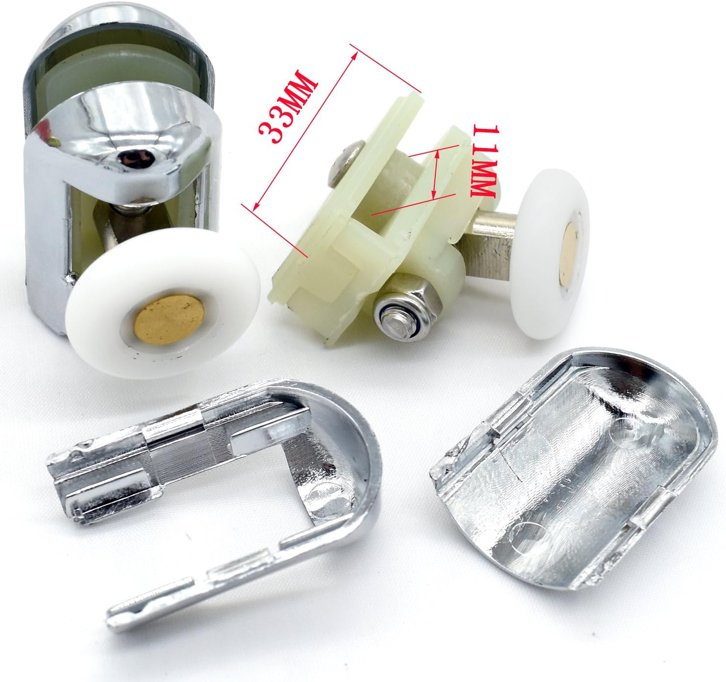 8 x ChromeplatedTop Bottom Single Shower Rollers/Runners/Wheels Replacements 25mm, Clear, 2 cm x 2 cm x 6 cm - Image 3