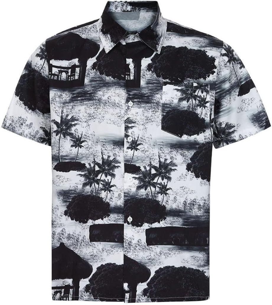 Boomboom Men Hawaiian Shirt Short Sleeve Front-Pocket Floral Beach Tee Shirts