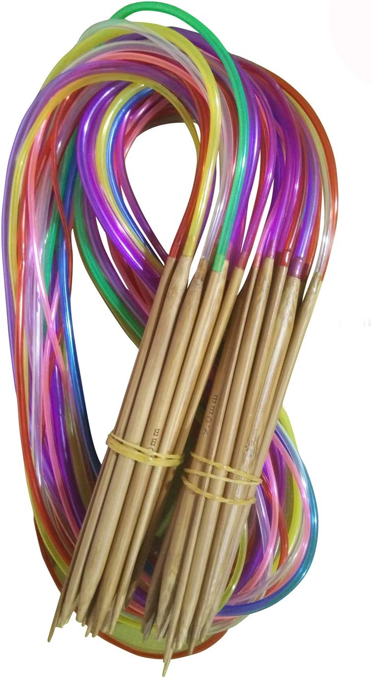 Tmade 18 Pairs 100cm Carbonized Bamboo Circular Knitting Needles 2.0mm to 10.0mm with Colorful Plastic Tube Yarn Weave Craft Knit kit