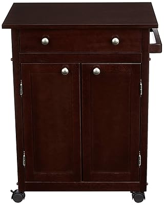 AmazonBasics Classic Solid Rubber Wood Rolling Kitchen Cart