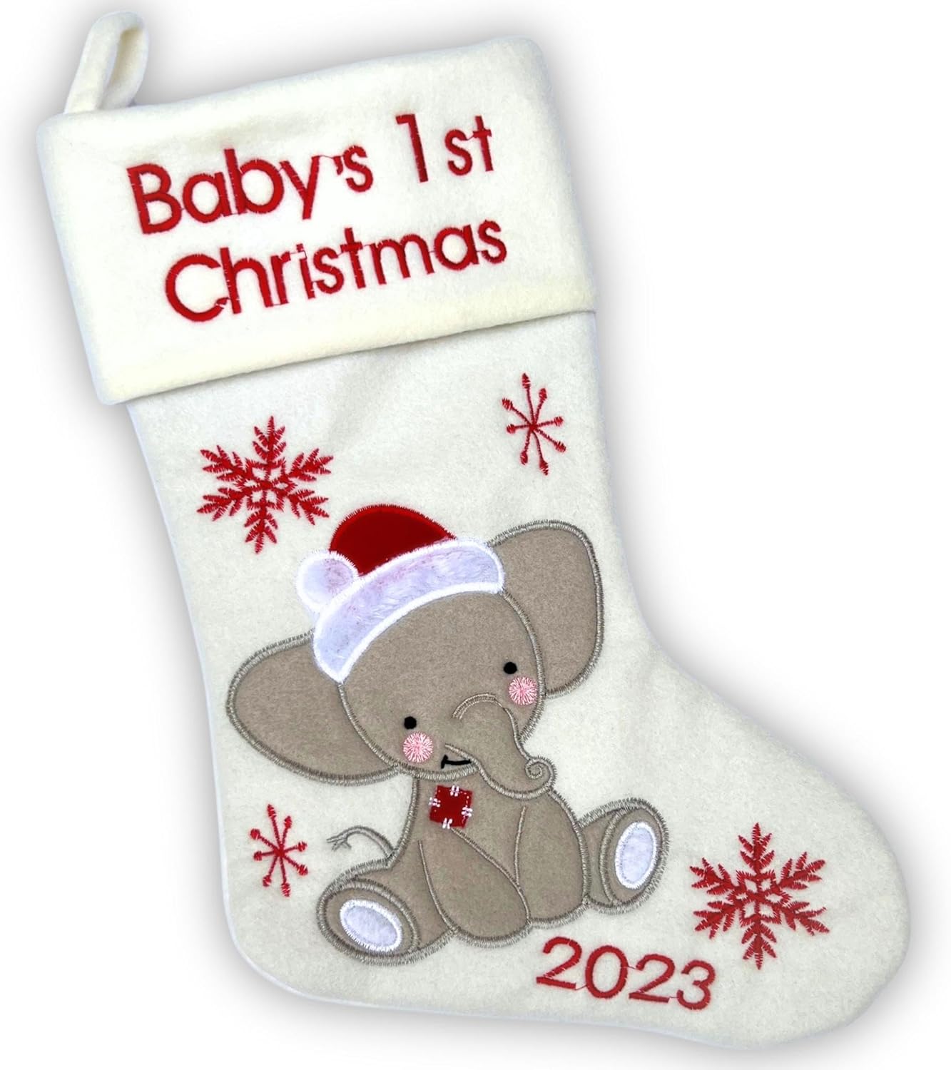 Stockings & Holders - Heart's Sign Babys First Christmas Stocking 2023 - Elephant Design (White) Christmas Decor | My First Christmas Decor Ornament 2023 | Newborwn Xmas Decor (White)
