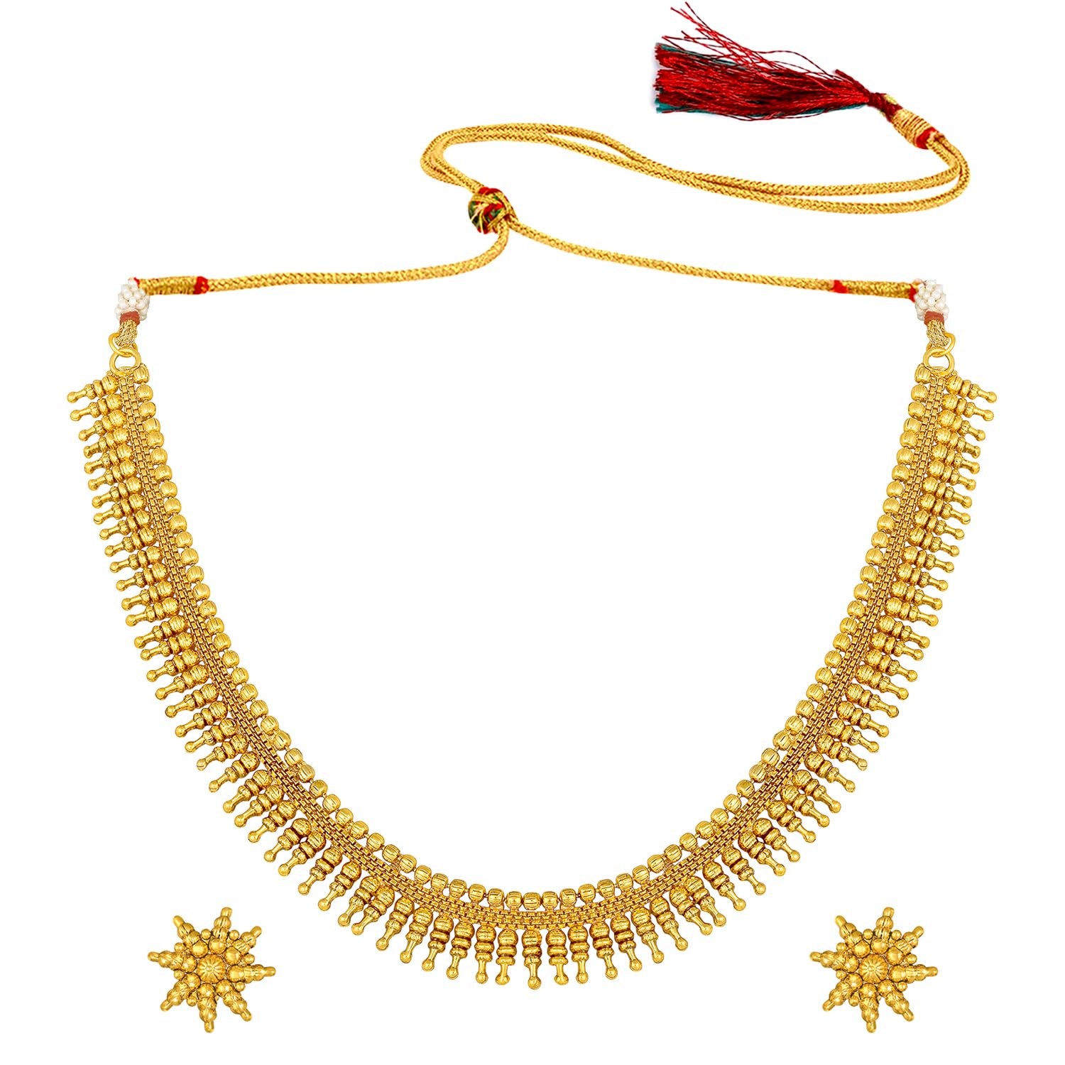Aheli Bollywood Traditional Gold Tone Short Necklace Earrings Jewelry Set for Women Wedding Party Ethnic Fashion Wear