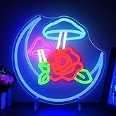 Moon Mushroom Neon Sign Flower Moon Neon Sign Dimmable Blue Led Sign Neon Mushroom Light Neon Mushroom Sign for Wall Decor Be