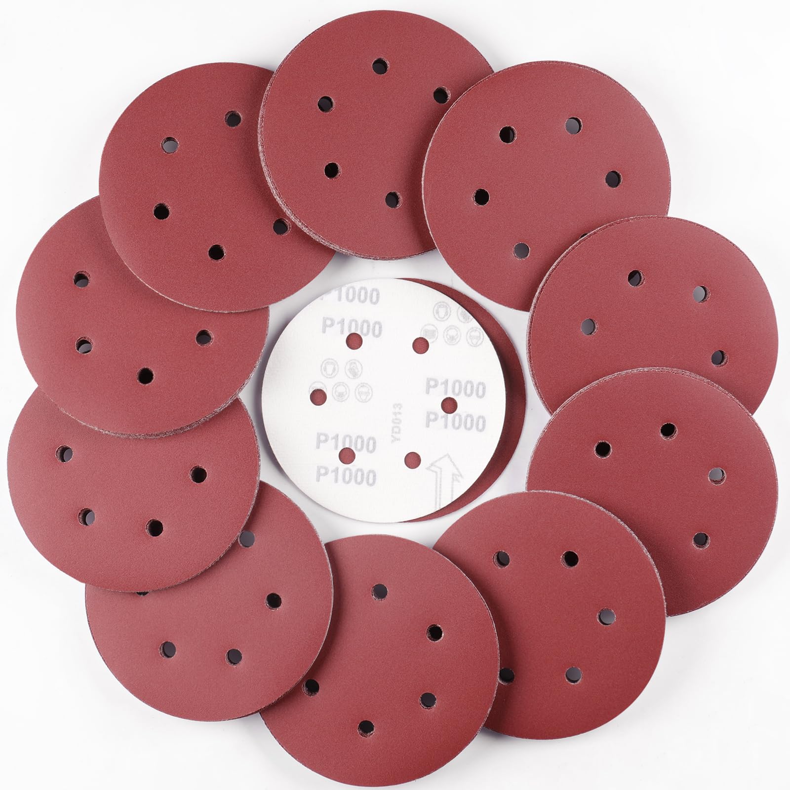 Sruhrak 100 Pcs Sanding Discs, 150mm Sanding Pads Set Hook and Loop 1000 Grits Sandpaper for Random Orbital Sander — image 1