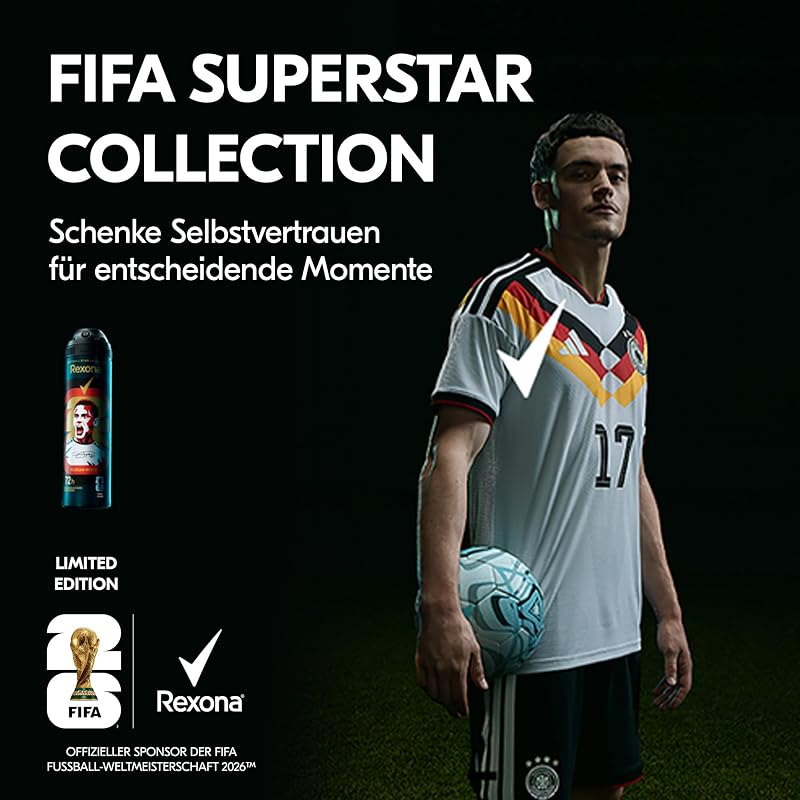 FIFA World Cup 2026TM Superstar Collection Geschenkset, Anti-Transpirant Deo-Spray für Männer, 72 h Schutz vor Schweiß und Geruch, Geschenkidee für Fans, Invisible Ice Fresh, 6 x 150ml