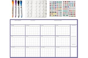 12 Month Annual Yearly Wall Planner, Big Grid Dry Erase Yearly Planner With Markers And Stickers - Large 2026 Wall Calendar E