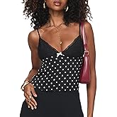 Women Y2K Lace Cami Tank Top Polka Dot Sleeveless Backless V Neck Crop Top Sexy Summer Going Out Camisole Top