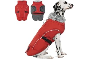 DENTRUN Winter Warm Dog Coat Reflective Jacket with Turtleneck for Cold Weather, Adjustable Buckle Windproof Water Repellent, Thick Snowsuit Fleece Vest for Small, Medium, Large Dogs, Red, XL