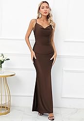 Capuffy Women Drape Neck Formal Maxi Dresses Lace