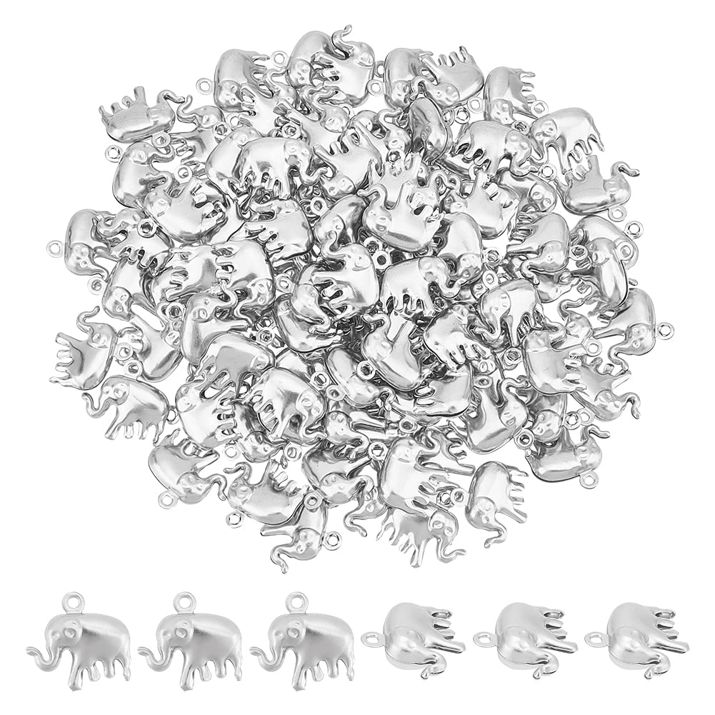 UNICRAFTALE about 100Pcs 14mm Long 304 Stainless Steel Charms Hollow Elephant Metal Dangle Charms Animal Earring Charms Bracelets Necklace Pendants for DIY Jewellery Making Hole 1.2mm