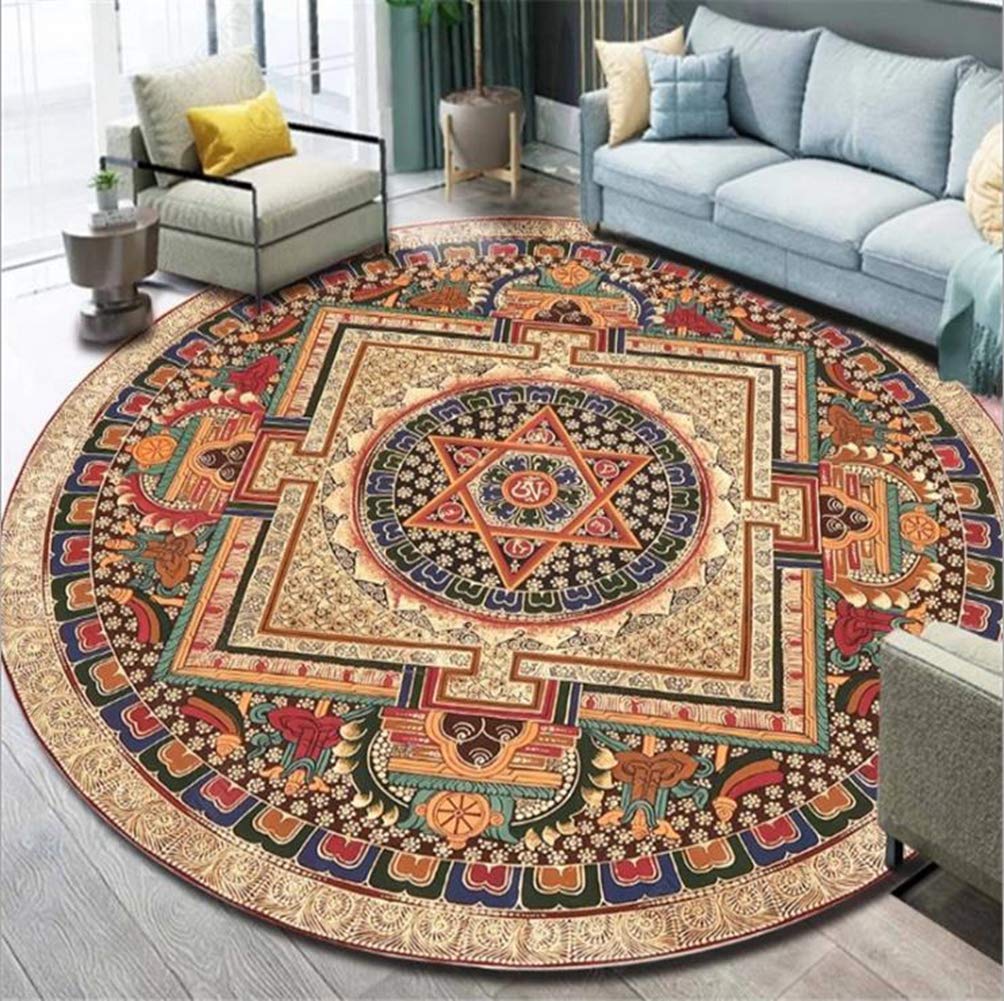 EmyTock Cotton Round Area Rug,European Ethnic Round Carpets, Living Room/Bedroom/Study/Coffee Table Floor Mats-Diameter 120CM