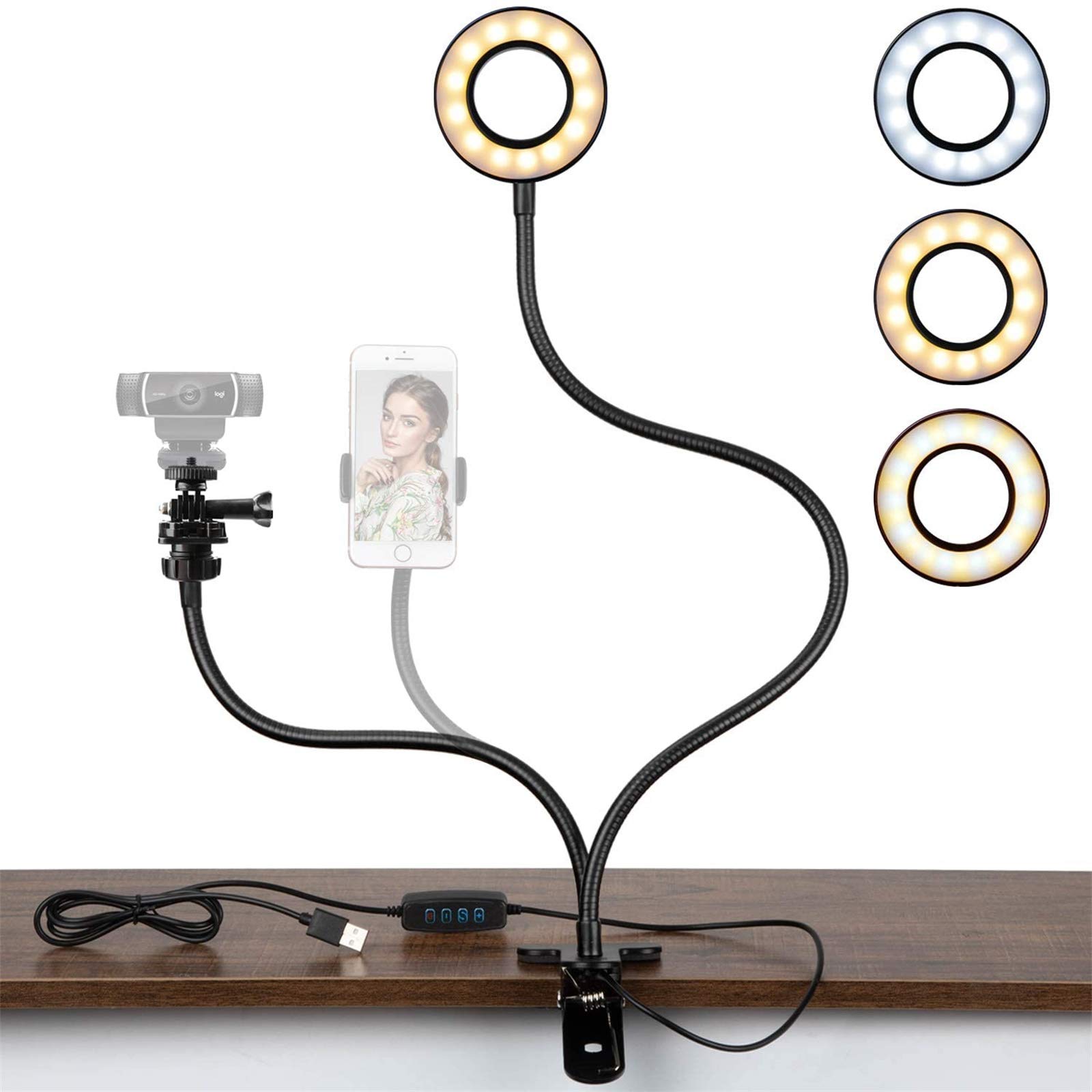 Amada cam Light Stand for Live Stream, Selfie Ring Light with cam