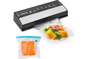 GERYON Vacuum Sealer Machine – Automatic Food Vacuum Sealer for Dry & Moist Food, Compact with LED Touch Panel, Includes Zipper Bags & Roll, Perfect for Sous Vide & Freezer Storage (Silver)