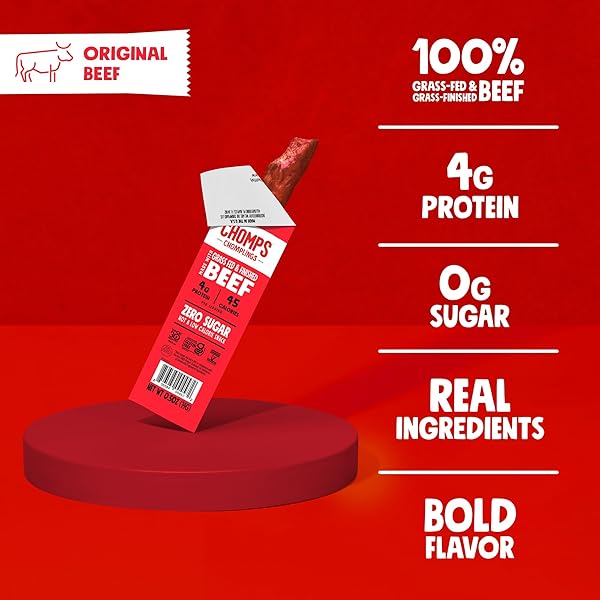 CHOMPS SNACK SIZE GRASS-FED ORIGINAL BEEF JERKY SNACK STICKS 0.5OZ 24-PACK – KETO, PALEO, WHOLE30, 4G LEAN MEAT PROTEIN, GLUTEN-FREE, ZERO SUGAR FOOD, NON-GMO CHOMPLINGS