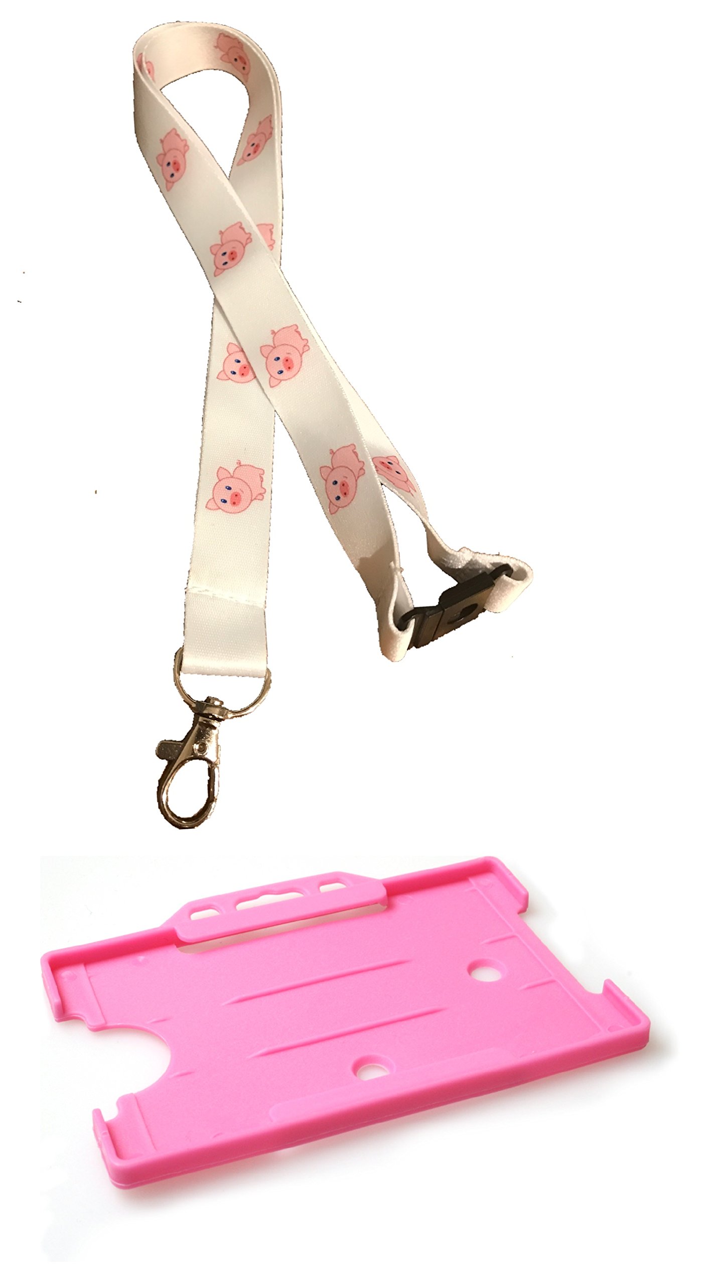 Pig Animal Print Lanyard with Safety Breakaway & Matching Pink Card Holder