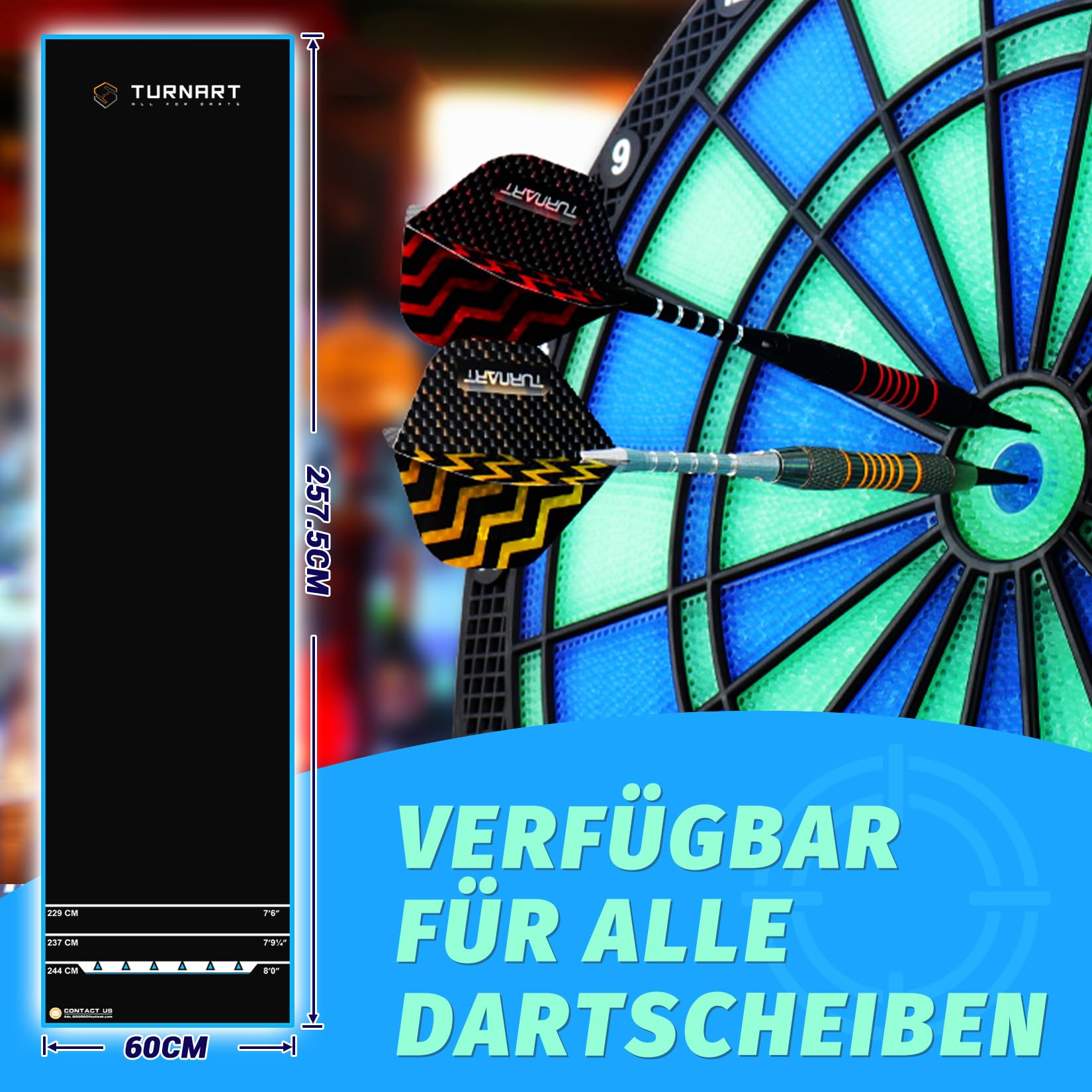 Turnart Dart Matte Dart Teppich Dartpfeile Dartpfeile Zubehör für Dartscheibe Dartmatte für Steeldart Dartteppich mit Abwurflinie (Classic) 2
