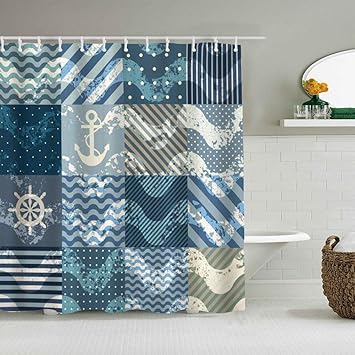 Cvsanala Duschvorhang Wellenmuster Des Nautischen Meeresthemas In
