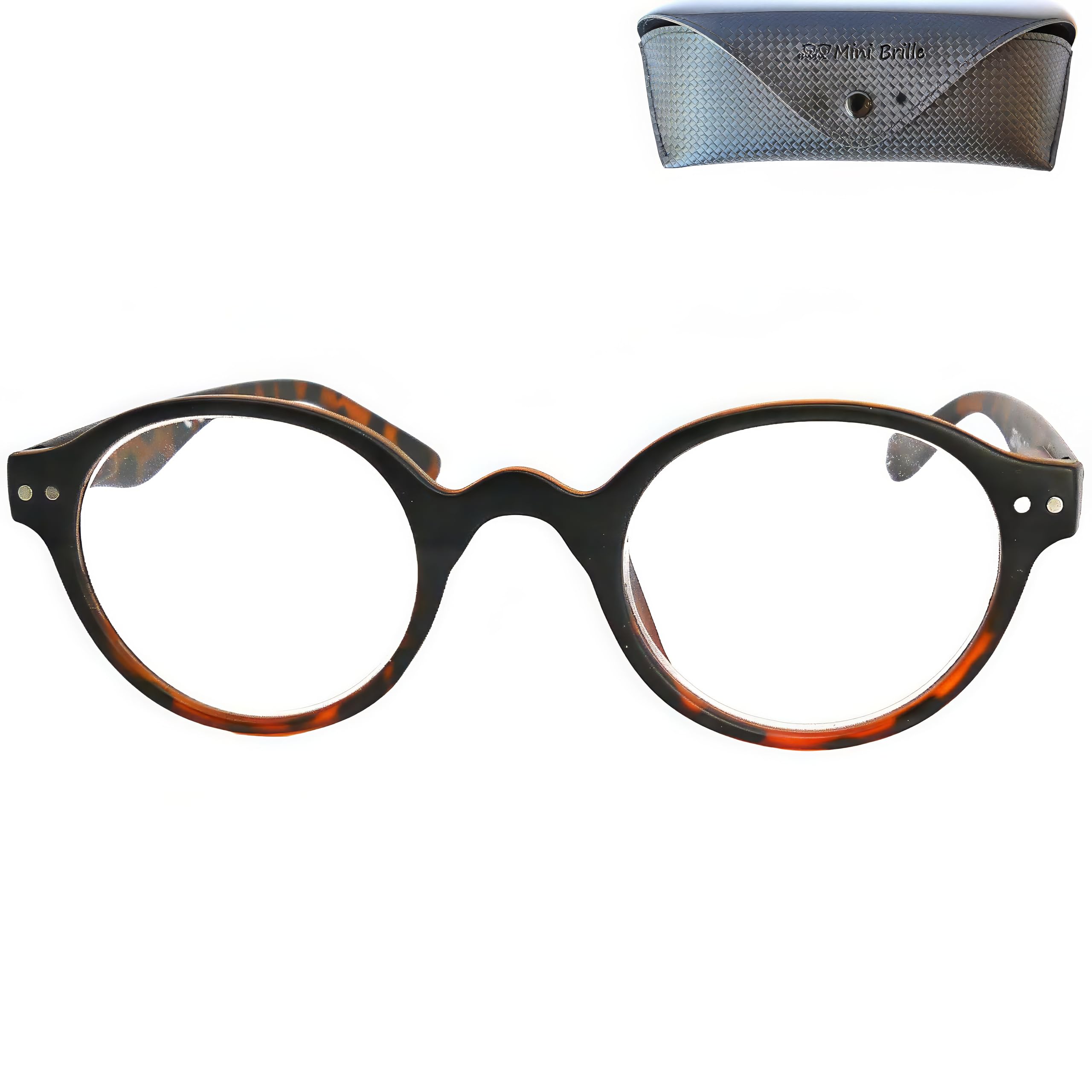 Mini Brille - Professor Style Blue Light Blocking Reading Glasses with Round Oval Lens, FREE Case, Plastic Frame (Tortoiseshell brown), Women and Men Anti Blue Light Filter +1.00 Magnification