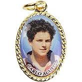 Needzo Carlo Acutis Gold Tone Medals, Double Sided Pendant, Catholic Patron Saint of the Internet, ¾ Inches