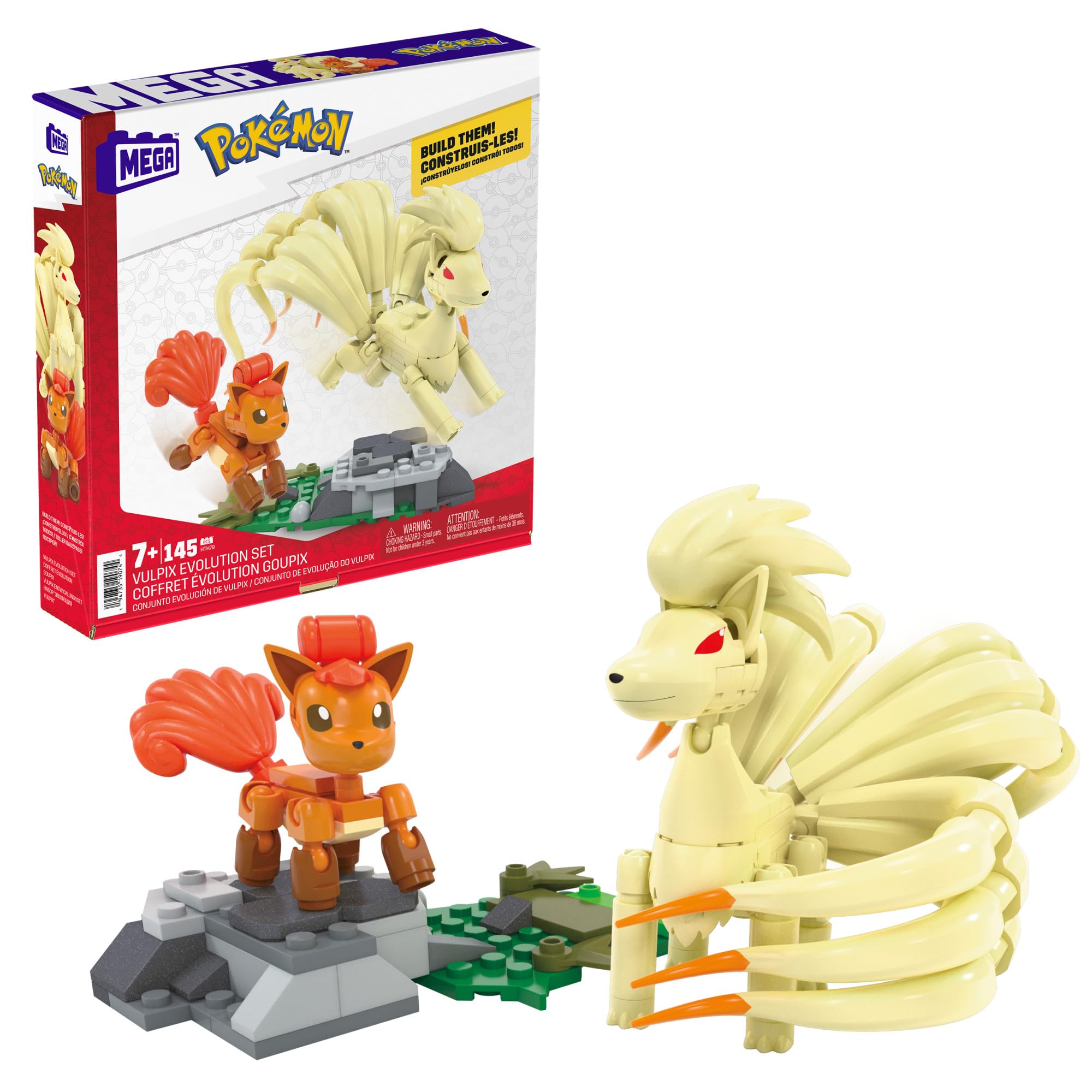 MEGA Pokémon Action Figure Building Toys, Vulpix Evolution set with 145 Pieces and Ninetales, 2 Poseable Characters, Gift Idea for Kids, HTH79 — image 1