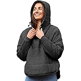 QIBABU Womens Oversized Hooded Puffer Jacket Lightweight Pullover Hoodies Quilted Dolman Long Sleeve Warm Winter Coat