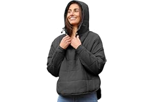 QIBABU Womens Oversized Hooded Puffer Jacket Lightweight Pullover Hoodies Quilted Dolman Long Sleeve Warm Winter Coat