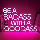 Gym Neon Sign with Pink LED Content Neon Light BE A BADASS WITH A GOODASS Light Signs for Wall Art Decor in Bar Club Ideal Birthday Gift for Teens and Adult Home Gym