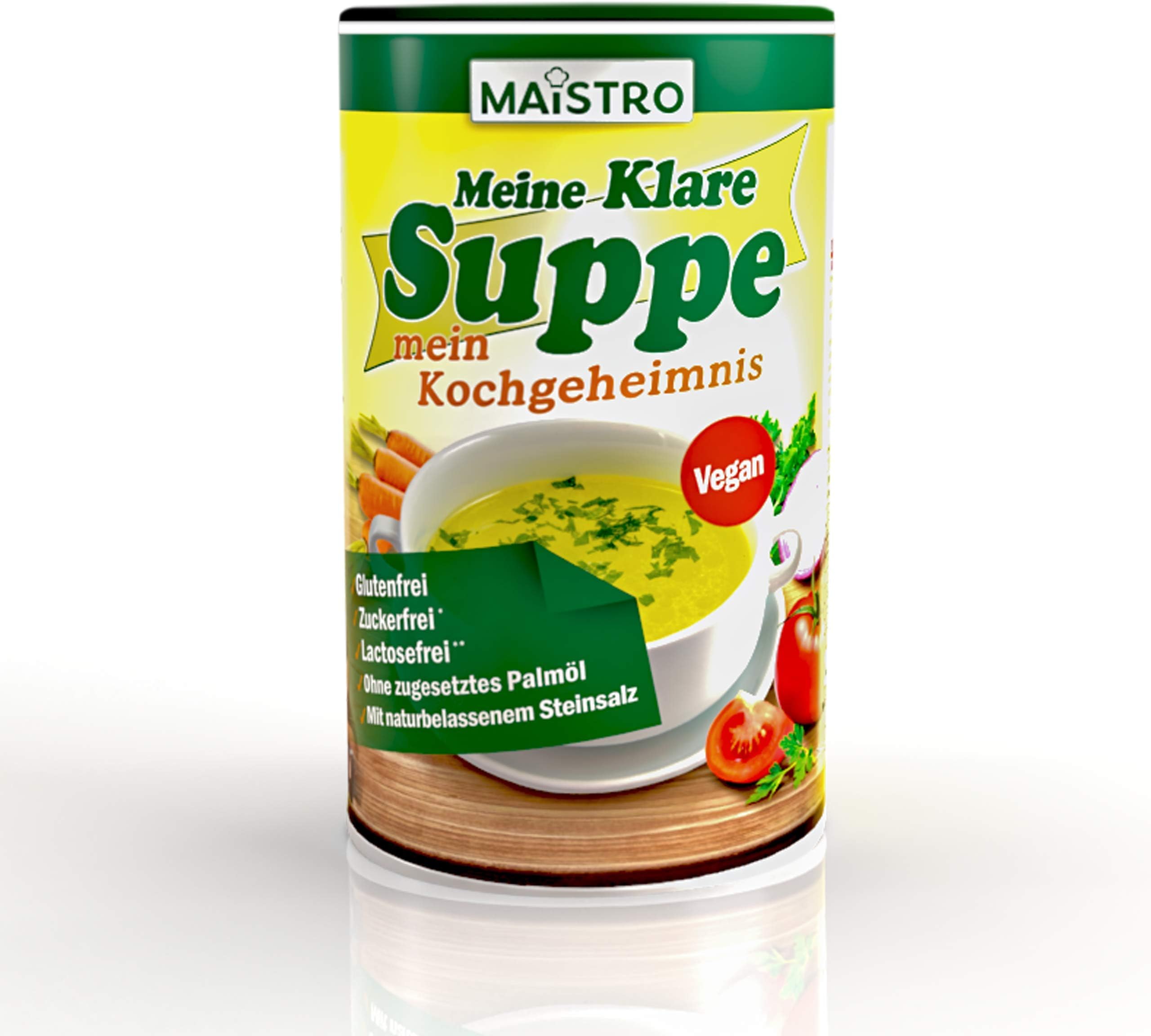 Vegan Vegetable Broth and Seasoning, Without allergenic Trigger, no Palm Fat, Simple, Quick and Deliciously Prepared. 900g/45Liter Vegetable Soup with Natural Rock Salt. Your Cooking Secret.
