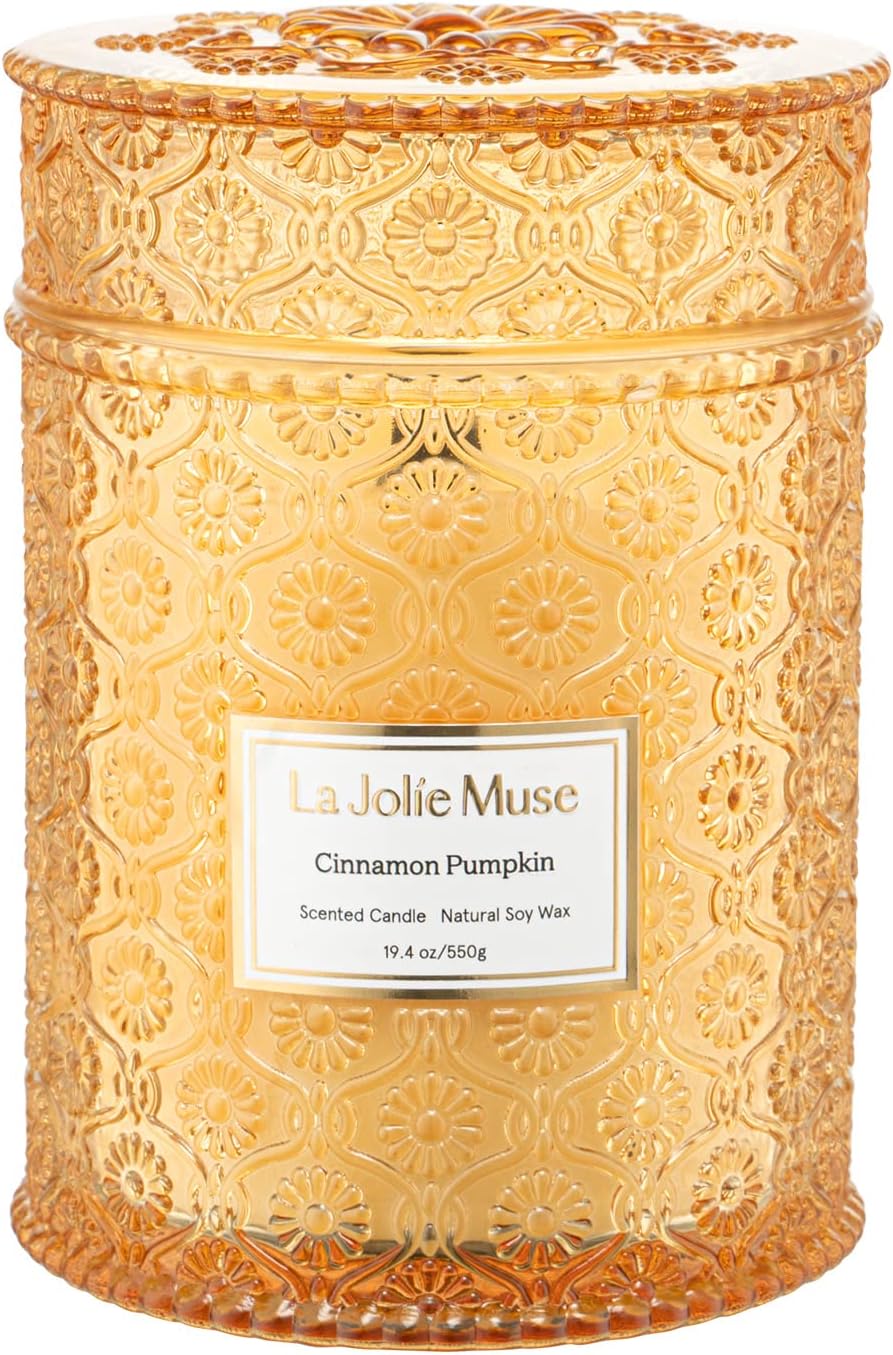 Candles & Holders - LA JOLIE MUSE Pumpkin Candles, Fall Candles, Pumpkin Chai Scented Candles, Luxury Candle Gifts, Natural Soy Wax, 75 Hours Long Burning Time, Autumn Candle Gift