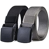 HOANAN 2 Pack 1 1/4" Men's Nylon Web Belt, Lightweight TSA-friendly Soft Webbing Narrow Work Belt