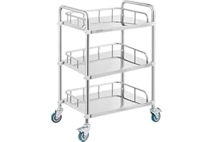 VEVOR Lab Rolling Cart, 3-Shelf Stainless Steel Rolling Cart, Lab Serving Cart with Swivel Casters, Dental Utility Cart for C