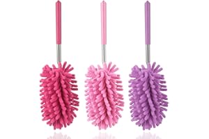 TIMIVO Microfiber Duster for Cleaning, Dusters with Telescoping Extension Pole, Extendable Washable Mini Dusters for Cleaning Car, Window, Furniture, Office (Pink Purple Rose red)